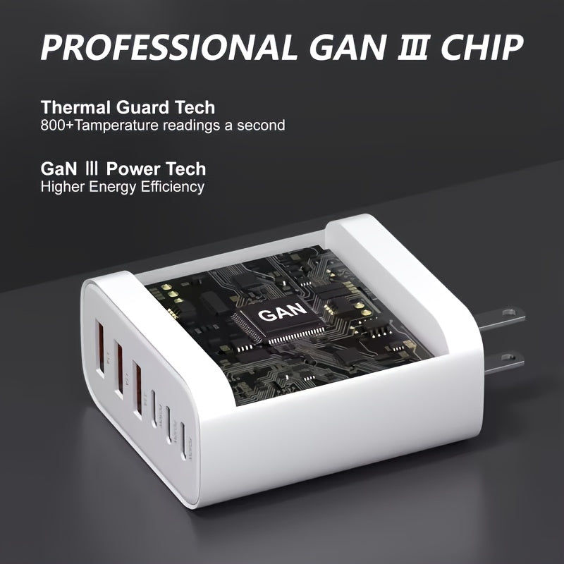 65W Type-C Fast Charging Power Adapter, PD USB-C + QC Multi-Port Wall Charger with 6 Interfaces, Compatible with iPhone iPad Galaxy Xiaomi Huawei, Ideal for Home Office Travel, Perfect Holiday Gift