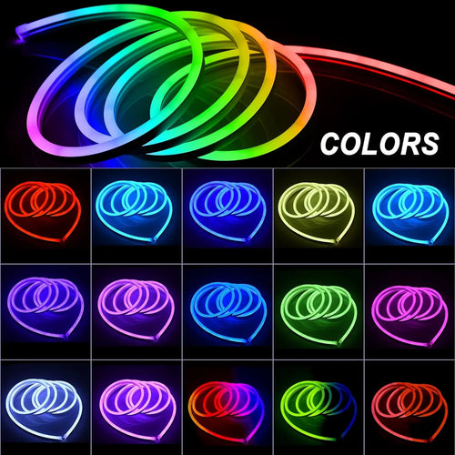 1M/10M RGB Neon Light Strip with APP &Remote, Color Change Waterproof Music Sync Mode for Bedroom Room Outdoors Decro